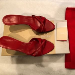 New NIB BALLY Red Riva Sandal Mules Size 5.5
